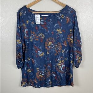 CJ Banks Women's 1X Top - Blue Paisley Floral